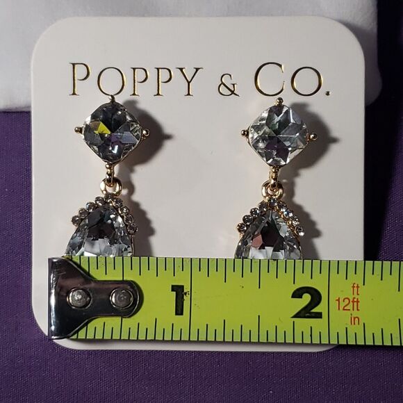 Poppy & Co. Clear Glass Rhinestone Crystal Earrings, Gold Plated, New in bag - Picture 8 of 14